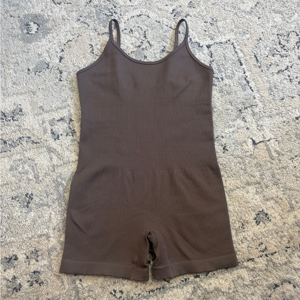Brown Ribbed Women’s Bikeshort Romper